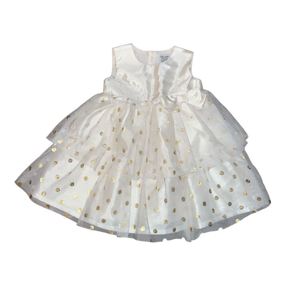 Carters white and gold polkadot lace dress